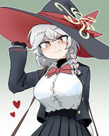 artist:CH character:eri_(blue_archive) hair_braid in-series_category:occult_research_society in-series_category:wild_hunt_academy_of_arts orange_eyes series:blue_archive wet_shirt white_hair witch_hat // 800x1000 // 547KB