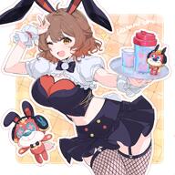 alternate_outfit artist:urosu brown_eyes brown_hair character:hanami_ume_(gakuen_idolmaster) fishnet_leggings midriff rabbit_ears series:gakuen_idolmaster series:idolmaster short_hair // 2157x2157 // 630KB