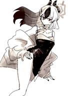 artist:mattun_8230 beauty_mark black_hair character:kayoko_(blue_archive) character:kayoko_(dress)_(blue_archive) demon_horns dress ear_piercings halo horns in-series_category:gehenna_academy in-series_category:problem_solver_68 long_hair low-cut_dress red_eyes series:blue_archive two-tone_hair white_hair // 1451x2048 // 249KB
