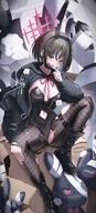 alternate_outfit artist:Patanda brown_hair bunny_suit character:misaki_(blue_archive) face_mask fishnet_leggings flushed_face halo in-series_category:arius_satellite_school in-series_category:arius_squad leotard rabbit_ears red_eyes series:blue_archive short_hair shrug_(clothing) torn_clothing torn_stockings // 2280x5033 // 16MB
