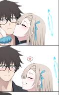 artist:junu beauty_mark character:asuna_(blue_archive) character:sensei_(blue_archive) halo in-series_category:cleaning_&_clearing in-series_category:millenium_science_school kiss meta:cropped series:blue_archive // 537x863 // 265KB