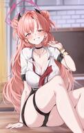 artist:esto_0079 character:kirara_(blue_archive) demon_horns flushed_face gyaru hair_bun halo horns in-series_category:gehenna_academy in-series_category:twinkle_twinkle_club long_hair pink_eyes pink_hair series:blue_archive // 979x1544 // 188KB