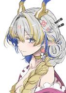 artist:ken character:shu_(arknights) character:shu_(spring_feast)_(arknights) dragon_horns green_eyes hair_accessories hair_braid horns in-series_category:feranmut in-series_category:sui_siblings in-series_category:yan long_hair pointed_ears series:arknights white_hair // 2314x3273 // 994KB