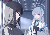 artist:reia black_hair character:noa_(blue_archive) character:rio_(blue_archive) halo in-series_category:millenium_science_school in-series_category:seminar long_hair mechanical_halo purple_eyes red_eyes series:blue_archive white_hair // 3558x2500 // 3.0MB