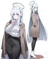 alternate_outfit artist:reia casual_clothes character:noa_(blue_archive) halo high-waisted_pants in-series_category:millenium_science_school in-series_category:seminar long_hair mechanical_halo pants purple_eyes series:blue_archive sweater white_hair // 1732x2048 // 381KB
