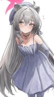 animal_ears artist:gabang character:michiru_(blue_archive) character:michiru_(dress)_(blue_archive) eye_liner grey_eyes grey_hair halo in-series_category:allied_hyakkiyako_academy in-series_category:ninjutsu_research_club long_hair series:blue_archive tanuki_ears tanuki_girl // 1881x3364 // 803KB