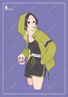 artist:takosuke black_eyes brown_hair dolphin_shorts english_text hair_accessories midriff series:original short_hair // 2046x2894 // 908KB