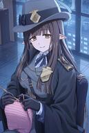 artist:simoumi brown_eyes brown_hair character:misuzu_(blue_archive) elf eye_bags halo in-series_category:correctional_bureau in-series_category:valkyrie_police_school long_hair pointed_ears pov series:blue_archive // 2692x4000 // 795KB