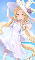 animal_ears artist:gabang blonde_hair character:seia_(blue_archive) fox_ears fox_girl fox_tail hair_accessories halo in-series_category:tea_party in-series_category:trinity_general_school long_hair series:blue_archive sun_hat sundress tail twin_tails yellow_eyes // 1947x3265 // 9.1MB