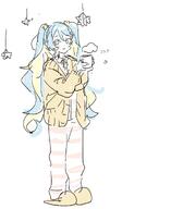 artist:hachi_san blue_eyes blue_hair character:hatsune_miku japanese_text long_hair pajamas series:vocaloid sweater twin_tails // 1070x1310 // 89KB
