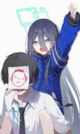 alternate_outfit artist:NSol blue_eyes blue_hair character:aris_(blue_archive) character:sensei_(blue_archive) hair_down_the_middle halo in-series_category:game_development_department in-series_category:millenium_science_school long_hair series:blue_archive // 3586x6011 // 8.6MB