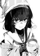 artist:kowa character:ui_(blue_archive) eye_bags halo in-series_category:library_committee in-series_category:trinity_general_school long_hair monochrome santa_outfit series:blue_archive sweater // 2894x4093 // 827KB