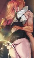 arms_around_neck arms_around_waist artist:cafekun character:tsukushiro_yanagi_(zenless_zone_zero) french_kiss glasses hair_braid in-series_category:hollow_special_operations_section_6 kiss long_hair pink_hair series:zenless_zone_zero sumata teasing // 1224x2048 // 499KB