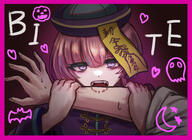 alternate_outfit artist:latte_(a_nextsystem) bite_marks character:arimura_mao_(gakuen_idolmaster) english_text jiangshi pink_hair pov purple_eyes series:gakuen_idolmaster series:idolmaster // 2894x2106 // 2.7MB