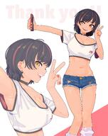 armpit artist:goyu-moon black_hair brown_skin camera_pov midriff orange_eyes series:original short_hair short_shorts tube_socks v // 3170x4000 // 632KB