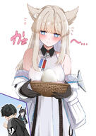 artist:kon_ka bird_girl black_eyes black_hair blonde_hair blue_eyes character:ch'en_qianyu character:endministrator character:perlica dragon_girl dragon_horns egg flushed_face head_wings horns in-series_category:liberi in-series_category:lung japanese_text long_hair series:arknights series:arknights:_endfield steaming_body twin_tails // 708x1000 // 124KB