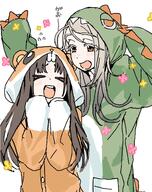 alternate_outfit artist:gyouzanopolice blonde_hair brown_hair character:kuramoto_china_(gakuen_idolmaster) character:shinosawa_hiro_(gakuen_idolmaster) japanese_text long_hair orange_eyes pajamas series:gakuen_idolmaster series:idolmaster // 1622x2048 // 412KB
