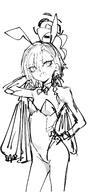 ahoge artist:surugakreuz beauty_mark bunny_suit character:neru_(blue_archive) character:neru_(bunny)_(blue_archive) chest_gap halo in-series_category:cleaning_&_clearing in-series_category:millenium_science_school leotard monochrome rabbit_ears series:blue_archive // 1319x2604 // 519KB
