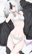 artist:isocha beauty_mark black_hair body_wings character:kayoko_(blue_archive) demon_horns demon_wings halo horns in-series_category:gehenna_academy in-series_category:problem_solver_68 lingerie long_hair midriff red_eyes series:blue_archive two-tone_hair white_hair // 1202x2000 // 185KB