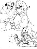 artist:gyouzanopolice beauty_mark character:amaya_tsubame_(gakuen_idolmaster) character:kuramoto_china_(gakuen_idolmaster) character:shinosawa_hiro_(gakuen_idolmaster) character:tsukimura_temari_(gakuen_idolmaster) chibi japanese_text long_hair monochrome ponytail series:gakuen_idolmaster series:idolmaster shadow_over_eyes // 975x1280 // 168KB