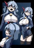 anger_vein artist:nagai_negi blue_eyes character:ako_(blue_archive) hair_bow halo in-series_category:gehenna_academy in-series_category:prefect_team series:blue_archive short_hair side_boob // 1448x2048 // 358KB