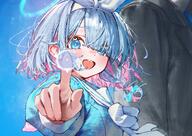 artist:betanon blue_eyes blue_hair character:arona_(blue_archive) hair_bow hair_covering_eye halo in-series_category:schale in-series_category:shittim_chest series:blue_archive // 2339x1653 // 713KB