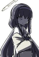 artist:namakurage black_hair character:ui_(blue_archive) hair_covering_eye halo in-series_category:library_committee in-series_category:trinity_general_school long_hair series:blue_archive sweater // 1312x1885 // 1.2MB