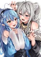 animal_ears character:shishiro_botan character:yukihana_lamy elf in-series_category:generation_5 in-series_category:hololive_japan lion_ears lion_girl meta:artist_request meta:source_request meta:tagme pointed_ears series:hololive // 1507x2048 // 414KB