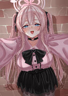 alternate_outfit artist:rynn blue_eyes character:mimori_(blue_archive) flushed_face halo in-series_category:allied_hyakkiyako_academy in-series_category:inner_discipline_club landmine_girl long_hair pink_hair pov series:blue_archive sweaty twin_tails // 2480x3508 // 3.0MB