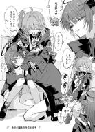 artist:rapisu body_wings character:exusiai_(arknights) character:exusiai_the_new_covenant_(arknights) character:mostima_(arknights) comic demon_horns flushed_face halo horns in-series_category:fallen_sankta in-series_category:laterano in-series_category:sankta japanese_text lap_pillow long_hair monochrome series:arknights short_hair side_ponytail // 1470x2048 // 531KB