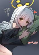 artist:ventvert0 character:hare_(blue_archive) character:hare_(pajama)_(blue_archive) green_eyes halo in-series_category:millenium_science_school in-series_category:veritas japanese_text long_hair pajamas series:blue_archive white_hair // 1032x1457 // 168KB