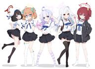 age_regression artist:tansui_san beauty_mark bird_girl black_hair blue_eyes body_wings character:mashiro_(blue_archive) character:rabu_(blue_archive) character:reisa_(blue_archive) character:shimiko_(blue_archive) character:suzumi_(blue_archive) delinquent feathered_wings halo head_wings helmet in-series_category:delinquents in-series_category:helmet_gang in-series_category:justice_task_force in-series_category:library_committee in-series_category:trinity_general_school in-series_category:trinity_vigilante_crew orange_hair pink_hair purple_eyes purple_hair red_eyes red_hair series:blue_archive white_hair // 2048x1498 // 302KB
