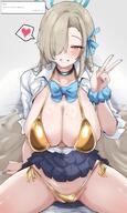 artist:machismo beauty_mark blonde_hair blue_eyes character:asuna_(blue_archive) character:asuna_(uniform)_(blue_archive) flushed_face golden_bikini hair_covering_eye halo in-series_category:cleaning_&_clearing in-series_category:millenium_science_school japanese_text large_areolae long_hair nipple_slip pov series:blue_archive v // 1350x2250 // 2.8MB