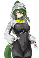artist:fangs bodysuit character:fluorite green_eyes green_hair in-series_category:savra ponytail series:arknights series:arknights:_endfield snake_tail // 1500x2239 // 1.3MB