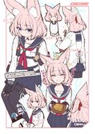 animal_ears artist:neshia blue_eyes character:doodle_sensei_(blue_archive) character:miyako_(blue_archive) character:niko_(blue_archive) character:sensei_(blue_archive) fox_ears fox_girl hair_bow halo in-series_category:fox_squad in-series_category:rabbit_squad in-series_category:SRT_special_academy japanese_text pink_hair ponytail pov series:blue_archive short_hair side_ponytail white_hair // 1295x1812 // 378KB