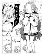 artist:urode character:momoi_(blue_archive) character:yuzu-nyan_(urode) character:yuzu_(blue_archive) comic halo in-series_category:game_development_department in-series_category:millenium_science_school japanese_text monochrome series:blue_archive // 1880x2500 // 1.1MB