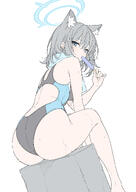 animal_ears artist:t1kosewad78 blue_eyes character:shiroko_(blue_archive) character:shiroko_(swimsuit)_(blue_archive) grey_hair halo heterochromia in-series_category:abydos_high_school in-series_category:foreclosure_task_force series:blue_archive short_hair swimsuit wolf_ears wolf_girl // 2894x4093 // 579KB