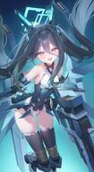 artist:freng blue_eyes blue_hair character:aris_(battle)_(blue_archive) character:aris_(blue_archive) flushed_face hair_down_the_middle halo in-series_category:game_development_department in-series_category:millenium_science_school leotard long_hair mecha series:blue_archive twin_tails // 1919x3500 // 589KB