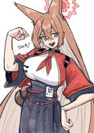 animal_ears artist:mattun_8230 brown_hair character:rumi_(blue_archive) fox_ears fox_girl grey_eyes in-series_category:black_tortoise_promenade in-series_category:shanhaijing_secondary_school japanese_text long_hair series:blue_archive // 1451x2048 // 355KB