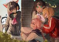 @_@ animal_ears artist:betanon black_hair blonde_hair brown_eyes brown_hair cat_ears cat_girl character:airi_(blue_archive) character:doodle_sensei_(blue_archive) character:kazusa_(blue_archive) character:natsu_(blue_archive) character:sensei_(blue_archive) character:yoshimi_(blue_archive) green_eyes halo in-series_category:after_school_sweets_club in-series_category:trinity_general_school long_hair pink_eyes pink_hair series:blue_archive shadow_over_eyes short_hair side_ponytail twin_tails two-tone_hair // 2339x1653 // 622KB