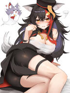 alternate_outfit animal_ears artist:micon black_hair character:ookami_mio flushed_face in-series_category:gamers in-series_category:hololive_japan jiangshi series:hololive tail wolf_ears wolf_girl wolf_tail yellow_eyes // 3069x4093 // 3.4MB