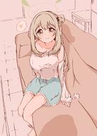 alternate_outfit artist:AQZsensei brown_hair casual_clothes character:nonomi_(blue_archive) dolphin_shorts green_eyes hair_bun halo in-series_category:abydos_high_school in-series_category:foreclosure_task_force long_hair pov series:blue_archive // 1451x2048 // 240KB