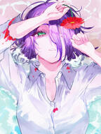 artist:off8mile black_hair character:reze_(chainsaw_man) green_eyes hair_down_the_middle series:chainsaw_man // 2092x2789 // 1.4MB