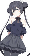 alternate_outfit artist:emoao black_hair casual_clothes character:kisaki_(blue_archive) grey_eyes hair_braid hair_bun halo in-series_category:genryumon in-series_category:shanhaijing_secondary_school series:blue_archive twin_tails // 874x1626 // 426KB