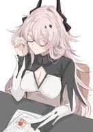 artist:ken character:theresa_(arknights) demon_horns glasses horns in-series_category:babel in-series_category:kazdel in-series_category:sarkaz long_hair pink_eyes pink_hair series:arknights // 2026x2865 // 652KB