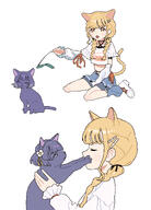 animal_ears artist:dismal_poop beauty_mark blonde_hair blue_eyes cat_ears cat_girl cat_tail character:fujita_kotone_(gakuen_idolmaster) character:hataya_misuzu_(gakuen_idolmaster) comic hair_accessories hair_braid idol_outfit purple_hair series:gakuen_idolmaster series:idolmaster short_hair tail twin_tails // 2646x3679 // 2.0MB