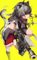 animal_ears artist:80 blue_eyes cat_ears cat_girl cat_tail character:tangtang eyepatch grey_hair in-series_category:feline series:arknights:_endfield short_hair tail // 737x1199 // 125KB