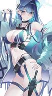 alternate_outfit artist:nyo_nyong blue_eyes blue_hair character:saori_(blue_archive) halo in-series_category:arius_satellite_school in-series_category:arius_squad long_hair series:blue_archive swimsuit thigh_squish two-tone_hair // 1750x3192 // 544KB