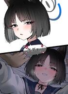 anger_vein animal_ears artist:nichijou black_eyes black_hair cat_ears cat_girl character:kikyou_(blue_archive) comic flushed_face halo in-series_category:allied_hyakkiyako_academy in-series_category:hyakkaryouran_conflict_resolution_council japanese_text pov series:blue_archive steaming_body // 1530x2091 // 356KB