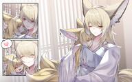 alternate_outfit animal_ears artist:samip beauty_mark bird_girl blonde_hair character:suzumi_(blue_archive) character:vulpisfoglia_(arknights) comic fox_ears fox_girl fox_tail halo head_wings in-series_category:siracusa in-series_category:trinity_general_school in-series_category:trinity_vigilante_crew in-series_category:vulpo long_hair pajamas series:arknights series:blue_archive tail yellow_eyes // 4096x2536 // 924KB